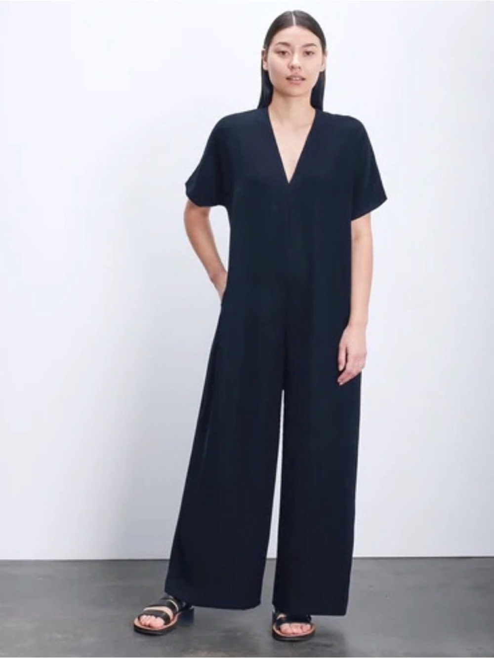 Roucha Navy Wide Leg Crepe Jumpsuit 3 L XL - Picture 3 of 16